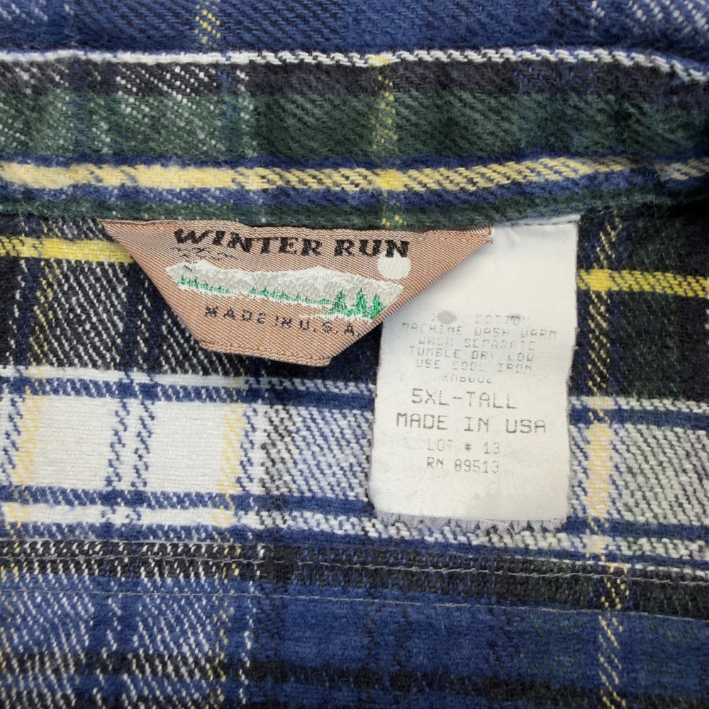 Vintage Winter Run Plaid Flannel Shirt Mens 5XLT Blue Green Button Down USA Made - Picture 4 of 6
